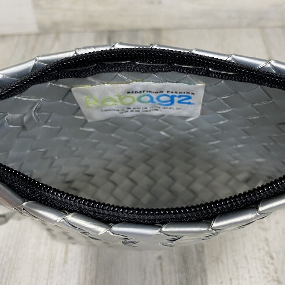 REBAGZ Silver Recycled Materials Wristlet Purse Mini Makeup Bag Travel Repurpose - Picture 7 of 7